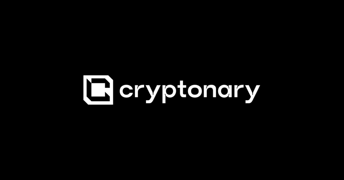 White Cryptonary wordmark on a black background.